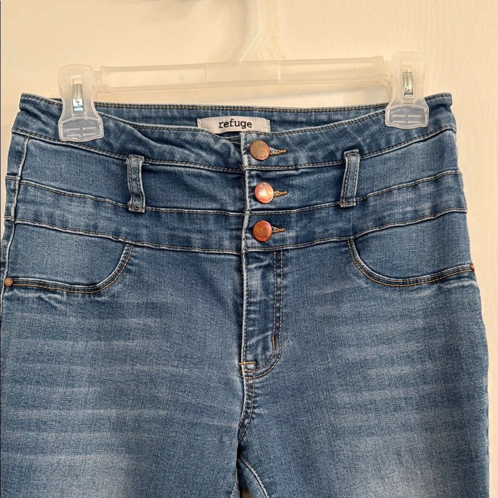 Refuge High Rise Blue Jeans with Subtle Fading